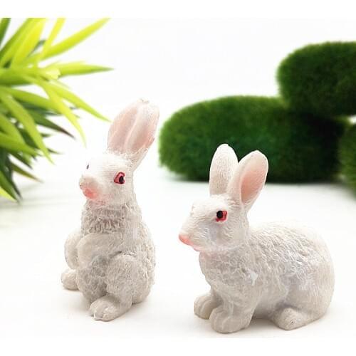 2 Pcs White Rabbit Miniature Animal Fairy Garden Home Decoration Mini Toy Craft Ornaments Micro Decor DIY Gift Drop Shipping