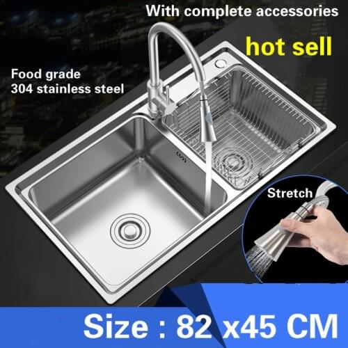 Free shipping Food grade 304 stainless steel hot sell kitchen sink fashion ordinary double trough 0.8 mm thick durable 82x45 CM