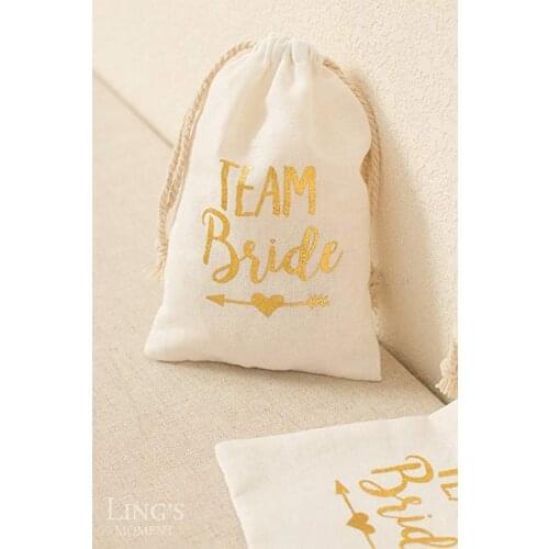 CUSTOMIZE GLITTER TEAM BRIDE Cotton Muslin wedding Bridesmaid Bachelorette Hangover recovery Kits favor bags