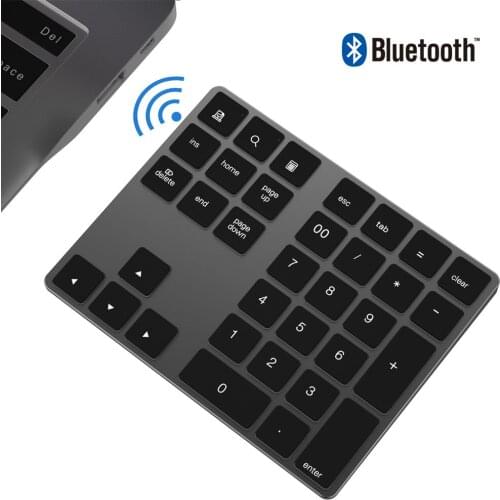 Aluminum Alloy Bluetooth Wireless Numeric Keyboard Rechargeable 34 Keys Mini Keypads for Windows Mac OS Android Laptop PC