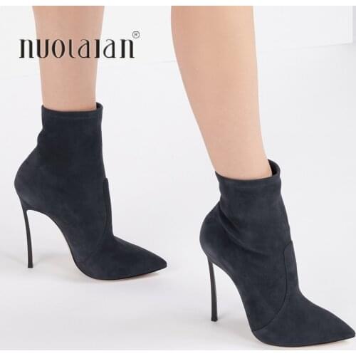 2020 New Socks Boots women Stretch Fabric Pointed toe Ankle boots high heels 11CM basic High Boots Sexy Pumps women shoes