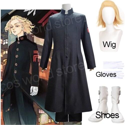 Anime Tokyo Revengers Sano Manjiro Cosplay Custome Black Coat Uniform Pants Takerlama Mikey Wig Shoes Halloween Unisex Outfit