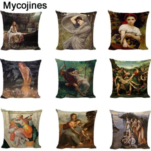 Decorative Pillows Cover William Adolf Bouguereau Ppainting Cushion Cover Material Linen 45cm Living Room Sofa Chair Pillowcase