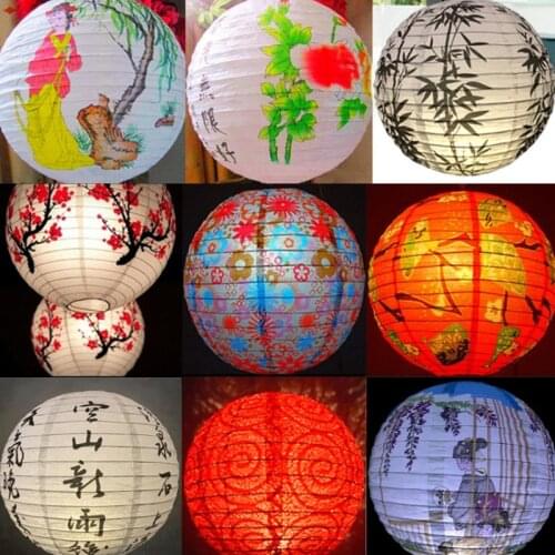 16inch 40cm Printed Flower Round Paper Lantern Wedding Birthday Party Halloween Decoration Mid Autumn Lantern Japanese Lanterns