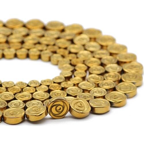 Hematite Natural Stone Gold Rose Flower Shape 6/8/10MM Spacers Loose Beads For Jewelry Making Handmade DIY Bracelets Accessories