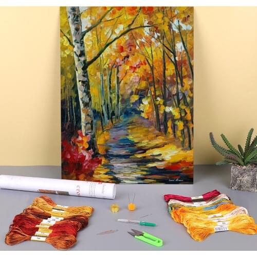 Birch Forest Printed Canvas 11CT Cross-Stitch DIY Embroidery Set DMC Threads Handicraft Handmade Sewing Hobby Room Counted