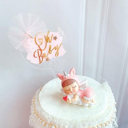 INS New Oh Baby Acrylic Cake Topper Gold Pink Baby Cupcake Topper For Wedding Gilrs Birthday Party Cake Decorations Baby Shower