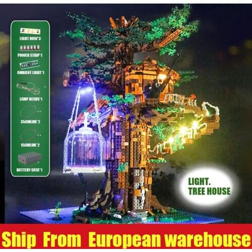 MOULD KING 16033 MOC Tree House Model With Led Parts Building Blocks Assembly Creative Toys Bricks Funny Kids Christmas Gifts