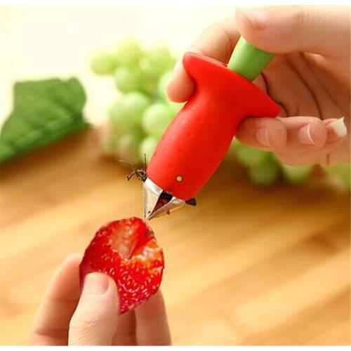 Red with green coring vegetable fruit tools stem gem strawberry corer stem remover and tomato huller for kitchen plastic