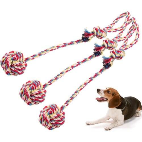 Pet Biting Rope Dog Toy with Handle Dog Chewing Cotton Rope Funny Cat, Cotton Ball Hand-woven Doll Sharpening/cleaning Teeth Toy