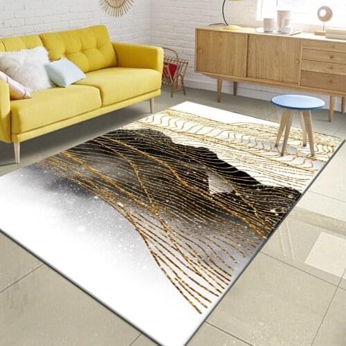 Fashion Abstract New Chinese Ink Golden Yellow Line Bedroom Living Room Floor Mat Carpet Customization