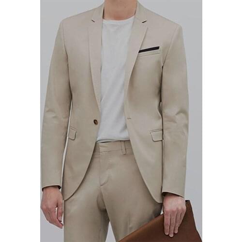 Men Cotton Blazer With Pants Custom Made Costume Homme Men Blazer Slim Fit ,Tailored Mens Suits With Pants, Men Wedding Suit