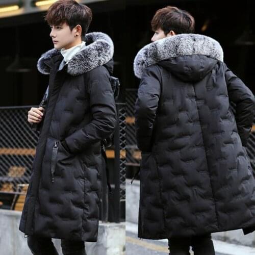 2020 new down cotton jacket Korean version thickened medium length slim oversized wool collar mens coat