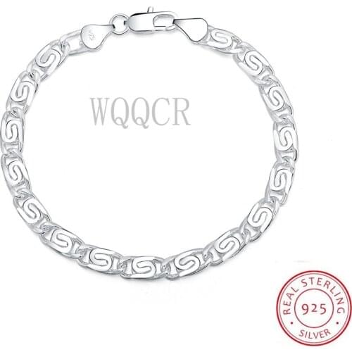 Real 925 Sterling Silver Thick Cross Chains Bracelets Unisex Fine Jewelry Men Handmade Fashion Bracelet Women