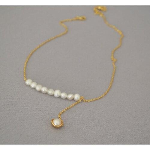 Irregular freshwater baroque pearls necklaces for women Elegant Y neck accessory copper chain party casual female gift jewelry