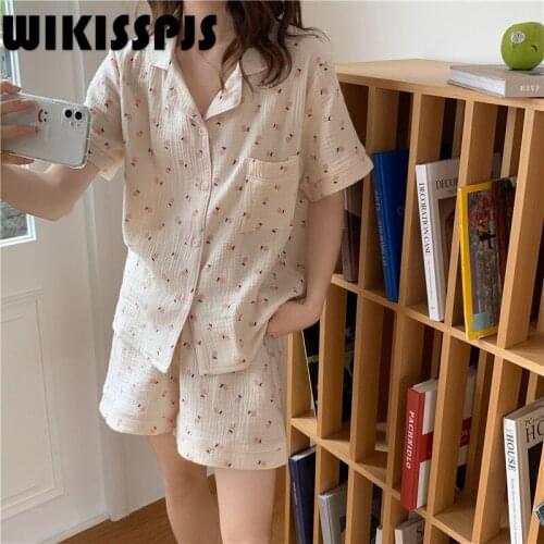 2021 Summer New Pajamas Womens Printing Casual Pajamas Suit Pajamas for Teen Girls Two Piece Set Summer Kawaii Pajama