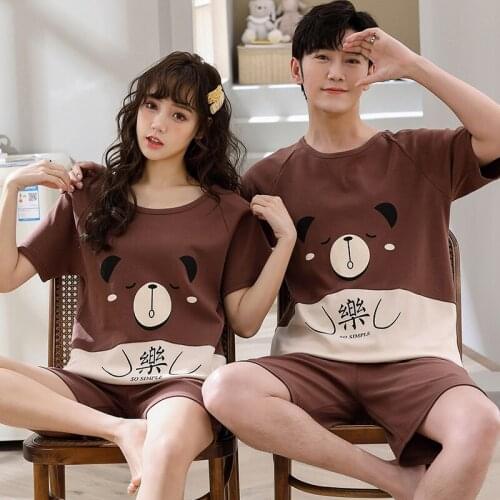 Panda Cartoon Pullover Short Sleeve Pants Pajama Couples Lovers Jammies O-Neck Casual Sleepwear Nightwear Pyjamas 6535 Cotton