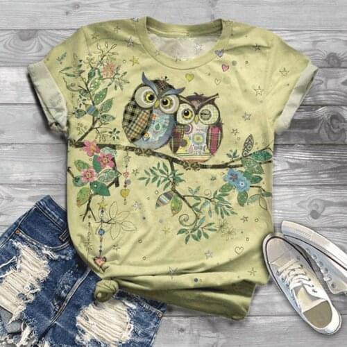 Plus Size Owl Printing WomenS T-Shirts Cartoon Graphic T-Shirt 3D Animal Printed O-Neck Summer Tops Tee Casual Top Woman