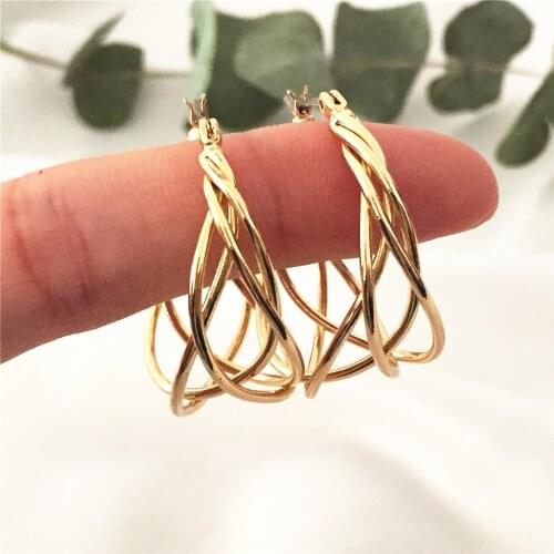 Casual Gold Color Plating 4 Wire Interwine Hoop Earrings For Women Girl Dainty Jewelry Gift High Quality Performance