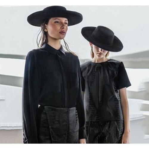 Women Crimping Flat Top Hat ,Ladies Church Wool Felt Fedora Hat Panama Style Bowler Jazz Cap For Party / Fashion Show