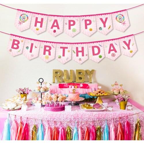 Sweet Lollipop Theme Birthday Party Decorations Pink Candy Sugar Party Favors Baby Shower Hanging Bunting Banner Party Supplies
