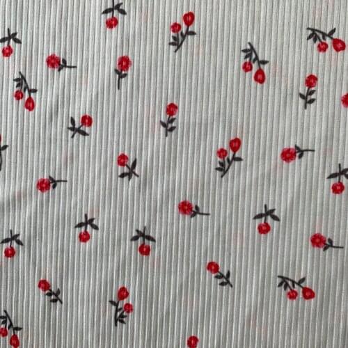 2*2 Ribbed Spandex Fabric Vintage Floral Printed For Sewing Stretchy KidsTop And Dress 45X140cm/Piece