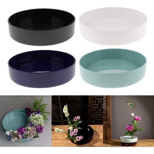 Japanese Ikebana Flower Vase -Round Shaped Plastic Suiban Pot Tray Container Classic Suiban Vase Pot for Flower Arrangements