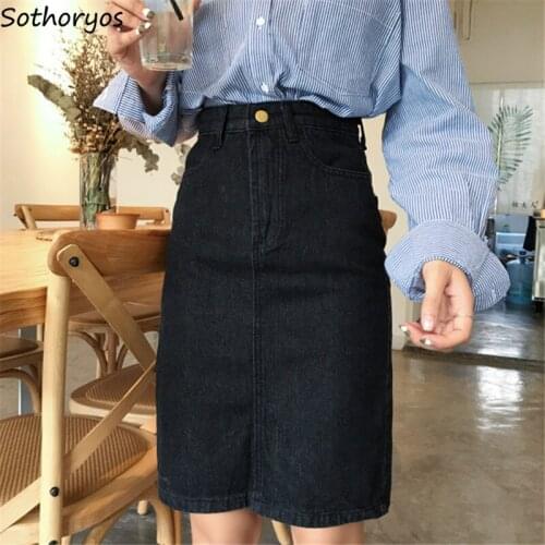 Skirts Women Chic Retro Denim Spring Temperament High Slim Skirt Womens Knee-Length A-Line Harajuku Female Pockets Zipper Daily