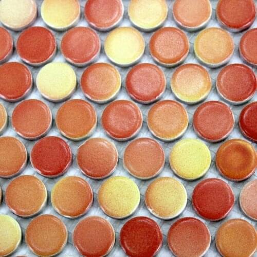 Orange color round ceramic mosaic bathroom shower floor wall tiles in mosaic kitchen backsplash sunroom tiles home improvement