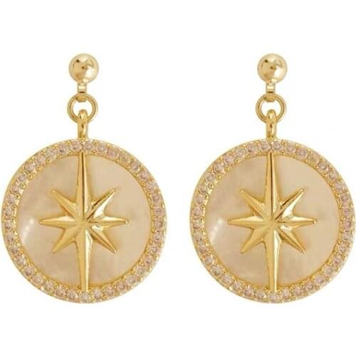 TIMEONLY Delicate Imitation Fritillary Star Stud Earrings for Women Girls Coin Shinning Rhinestones Temperament Charms Jewellery