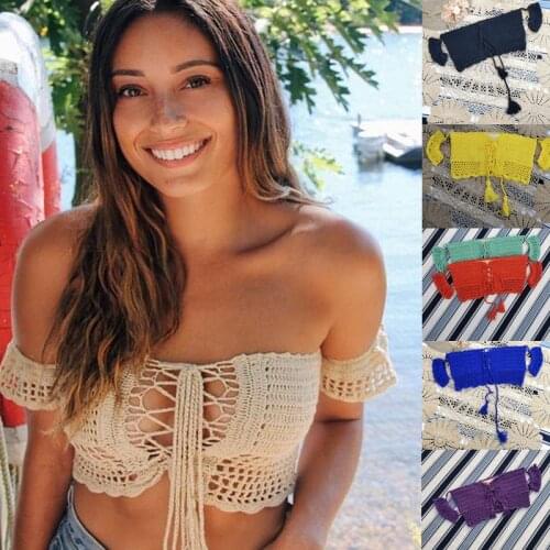 11 Color Women Bikini Top Bandage Hollow-out Tassel Swimsuit With Sleeves Summer Crochet Lace Top Swimwear