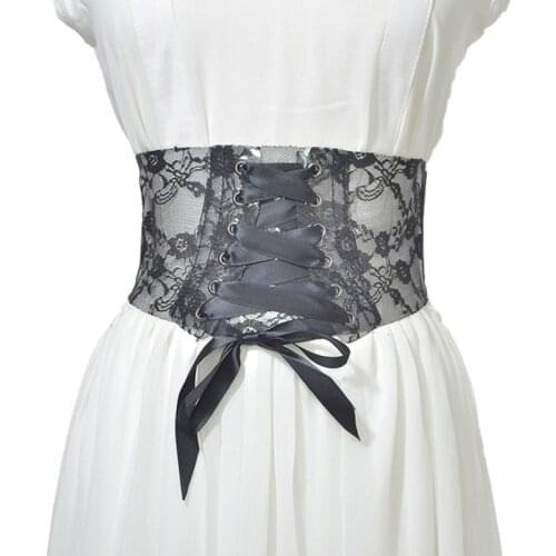 Womens Lace Wide Elastic Waist Belt Fashion Bow Knot Buckle Belt Cinch Strap Waistband Belts For Ladies Dress Accessory