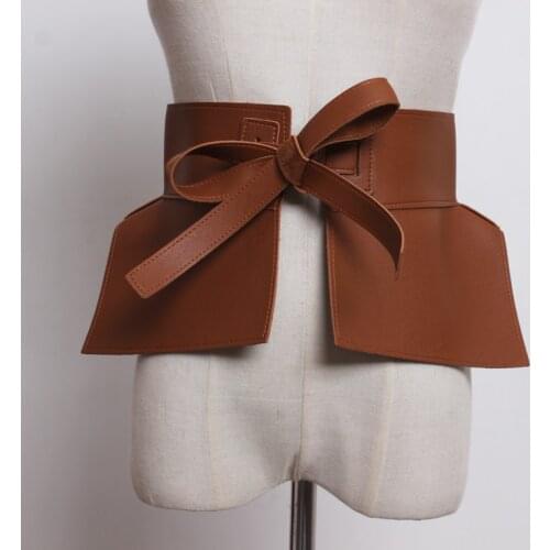 Women sexy corset black peplum belt PU leather influencer chic ruffles belts bow tie brown belts waistband red green belts