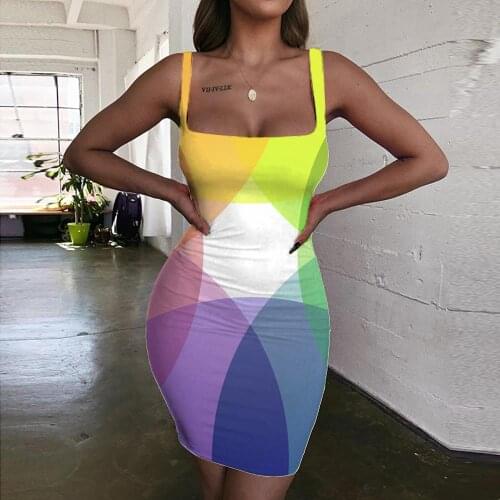 Giyu Colorful Dress Women Dizziness Sundress Novel Halter Sleeveless Appointment Vestido Sexy Womens Clothing Summer Vintage