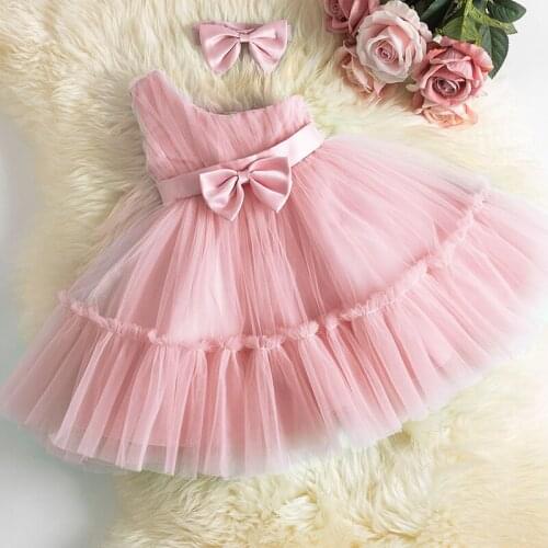 1-2 Years Old Summer Baby Dress Bow Princess skirts Sweet and Elegant Style in 2021 Fashion Girls Princess Weeding Clothing
