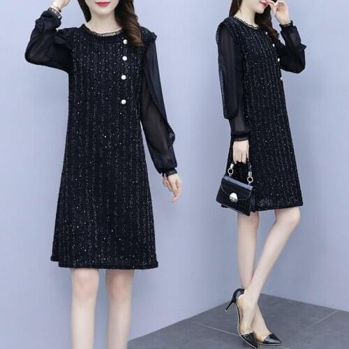 Womens Cute Black Mesh Long Sleeve Dress 2021 Autumn Party Cocktail Fashion Patchwork Birthday Office Ladies Work Wear Dresses