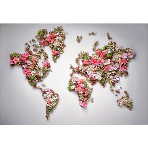 150x225cm Non-woven DIY World Map Made With Beautiful Flowers For Home Office Wall Decor