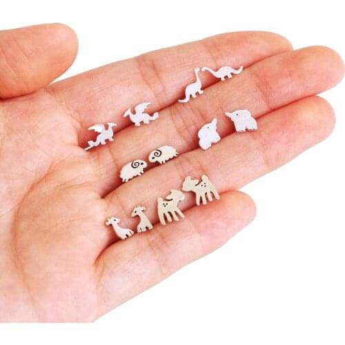 6 Pairs Sheep Deer Dinosaur Elephant Animal Stud Earrings Set Women Jewelry Gift