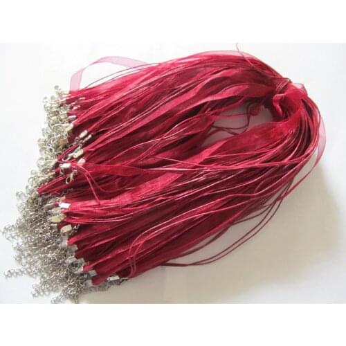 Free Shipping 100pcs 18inch Burgundy Organza Ribbon Wax Cotton Necklace Cord String,Extender Chain,Lobster Clasp,DIY Accessory