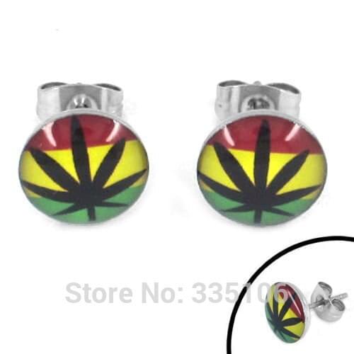 Free shipping! Enamel Tree Leaf Earring Body Piercing Stainless Steel Jewelry Trendy Motor Biker Earring Women Studs SJE370112
