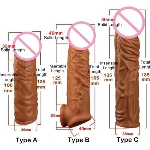 Safe and soft Liquid Silicone Reusable Penis Sleeve Dick Extender Condom Realistic Male Cock Dildo Enlargement Condoms For Man
