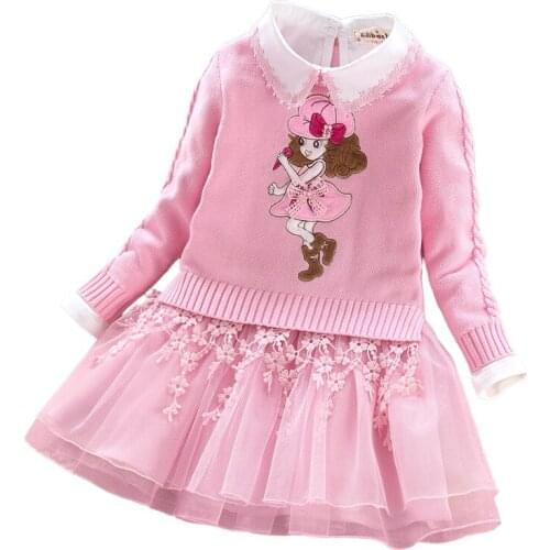 Girls Sweater Dresses 2019 Cute Cartoon Pattern Kids Dress Autumn Winter Girl Knitted Dress Children Girls Clothes BC675