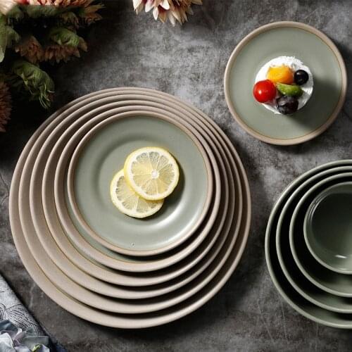 European green gray imitation ceramic home kitchen tableware dessert steak salad snack cake storage decorative plate tableware