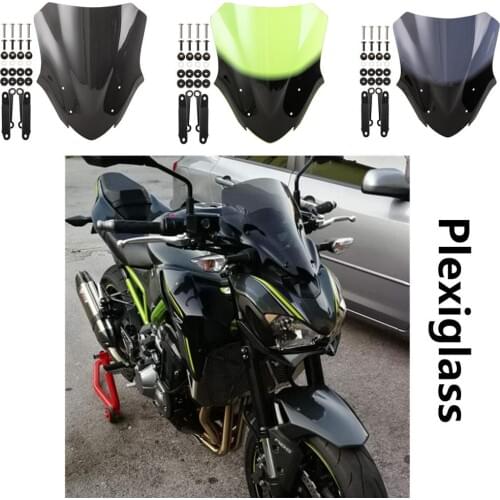 Motorcycle Double Bubble Windshield WindScreen Screen For 2017 2018 2019 Kawasaki Z900 Z 900 ZR900 Black Iridium Smoke 17 18 19