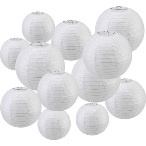 12Pcs Mixed Size 6"8"10"12" White Paper Lanterns Hanging Paper Lanterns for Wedding Party Decorations Baby Shower Supplies