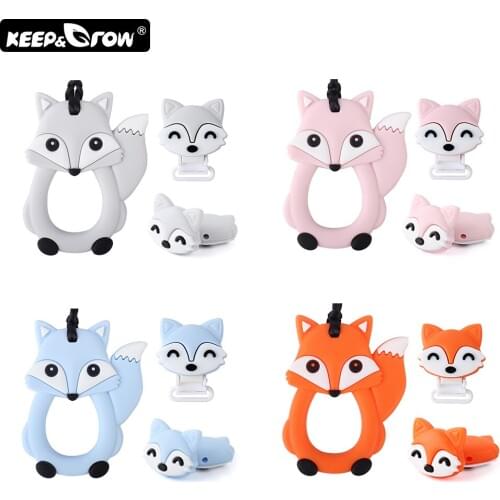 Rodents Silicone Baby Teether Cartoon Fox Silicone Beads Teething Toys DIY Pacifier Chain Clips Perle Silicone Baby Products