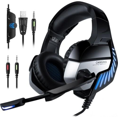 ONIKUMA casque PS4 Headset PC Gamer Stereo Bass Gaming Headphones with Microphone LED Lights for Xbox One/Laptop Table