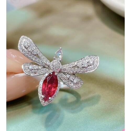 LR Ruby Ring Fine Jewelry Solid 18K Gold Nature Red Ruby 1.08ct Diamonds Rings for Women Fine Presents