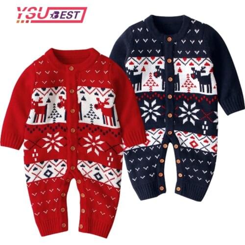 Christmas Baby Boys Rompers Reindeer Knitted Infantil Jumpsuits Toddler Girls New Years Costume Children Warm Wool Clothes 0-3Y
