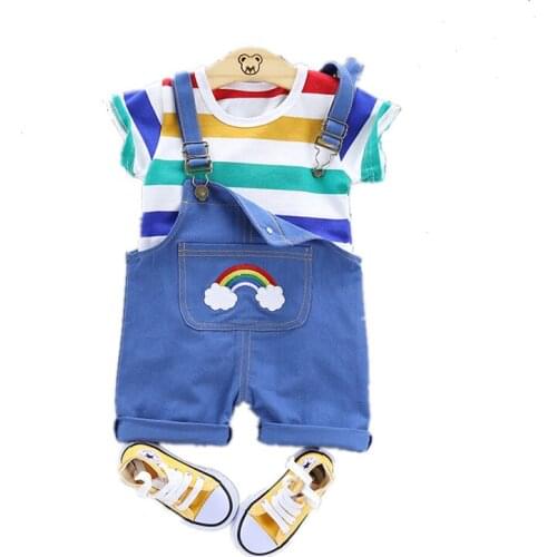 Baby Sets for Boys and Girls Childrens Clothes Boys' Summer Two Piece Babys T Shirt Trousers Kidss Striped 0- 4 Ages